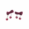 Cute Girl Burgundy Velvet Cherry Bow Hair Ties