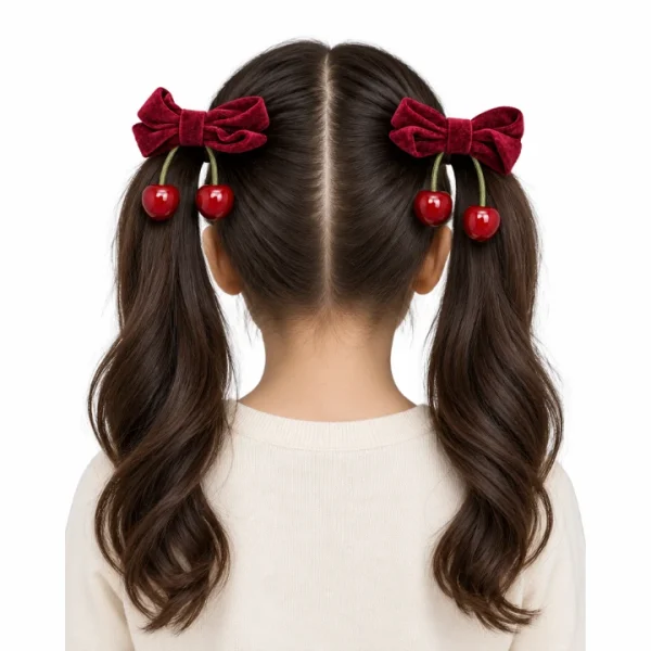 Cute Girl Cherry Bow Hair Ties
