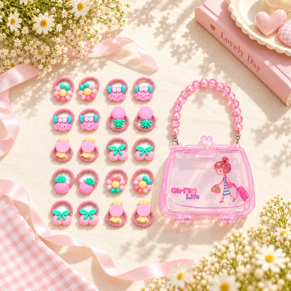 Aesthetic Cute Pink Pearl Hair Accessories and Purse Set