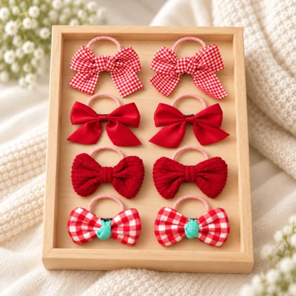Cute Girls Aesthetic Classic Red Bow Hair Ties