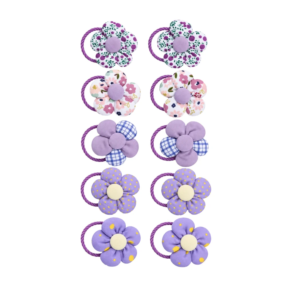 Lilac Fabric Flower Hair Ties Set
