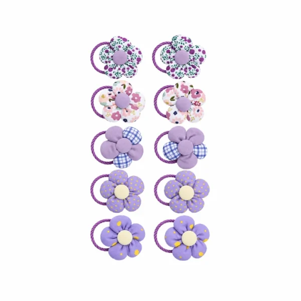lilac-fabric-flower-hair-ties-set Lilac Fabric Flower Hair Ties Set
