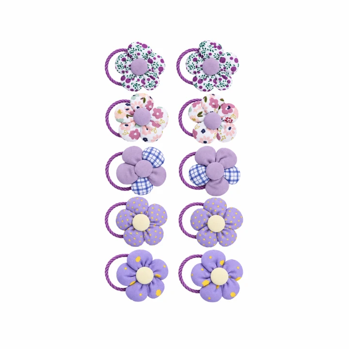 Lilac Fabric Flower Hair Ties Set