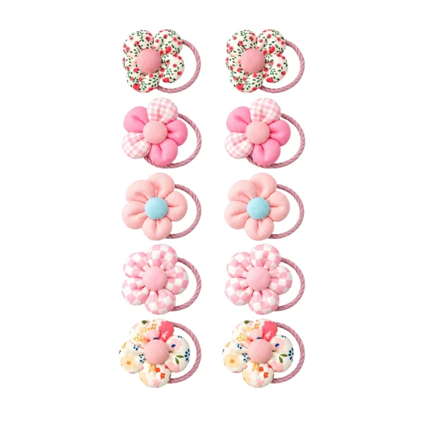 Pink Fabric Flower Hair Tie Set